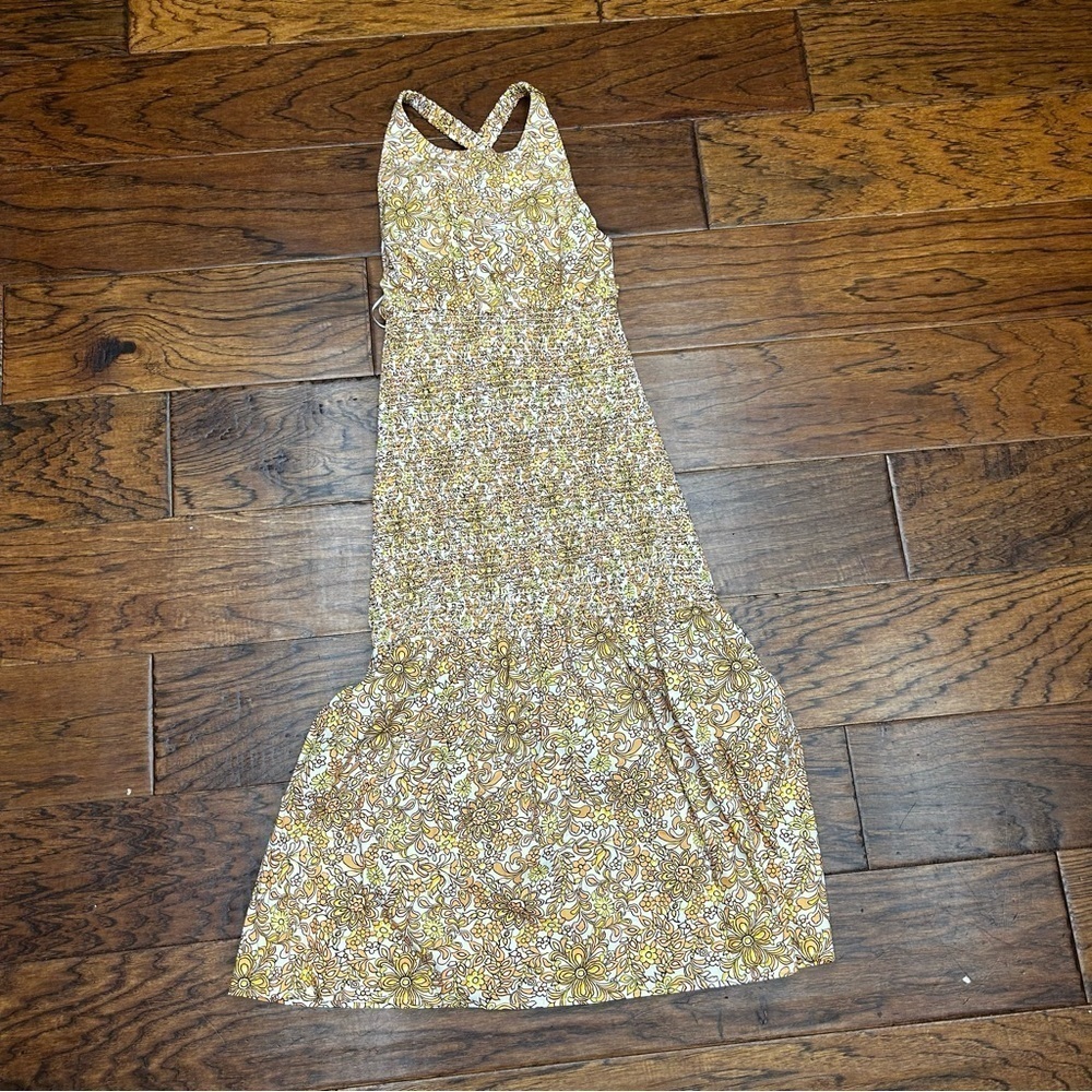 J crewβ Smocked cross-back dress in medallion floral vacation resortwear beach